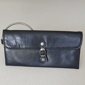 Victoria's Secret Black Faux Leather Vintage Wristlet with Metal Ring Handle